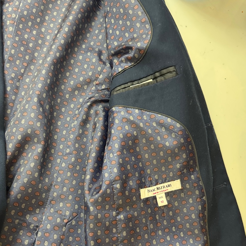 Isaac Mizrahi Dark Blue Jacket with Patterned Lining size 12